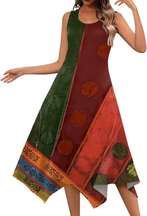 Casual Summer Dresses for Women 2024 Vacation Sleeveless Sundress Midi Loose Hankerchief Hem Beach Dress Tank Dress