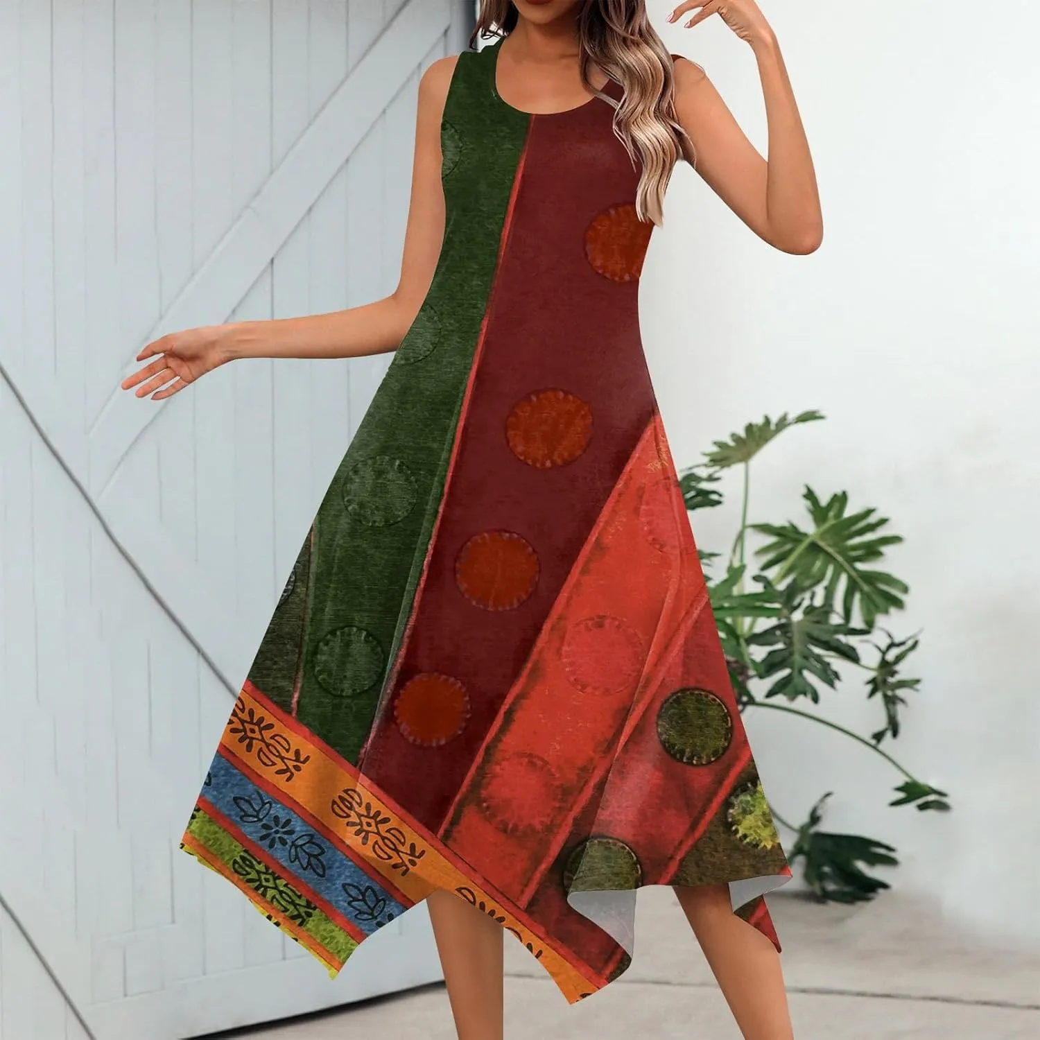 Casual Summer Dresses for Women 2024 Vacation Sleeveless Sundress Midi Loose Hankerchief Hem Beach Dress Tank Dress
