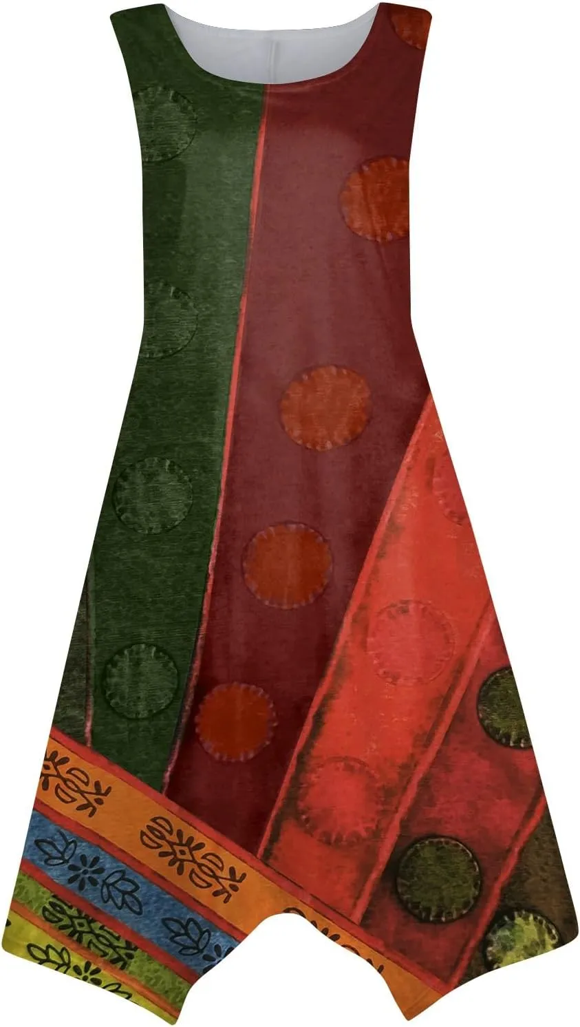 Casual Summer Dresses for Women 2024 Vacation Sleeveless Sundress Midi Loose Hankerchief Hem Beach Dress Tank Dress