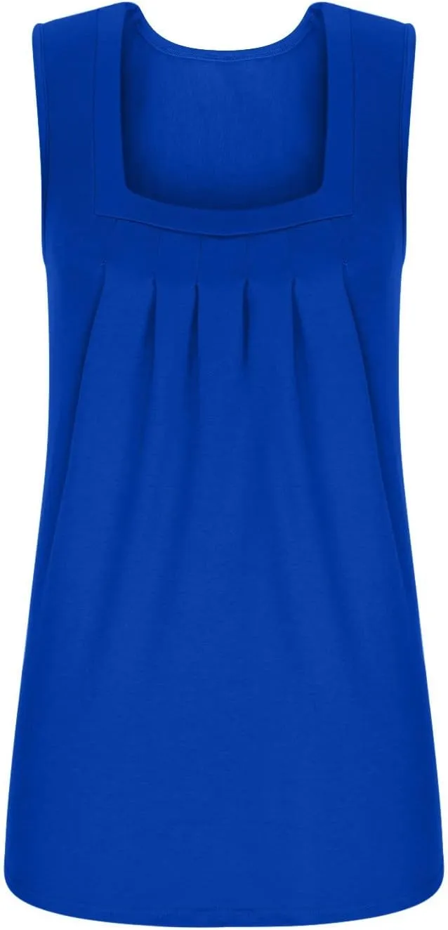 Ceboyel Women Sleeveless Pleated Summer Tops Loose Fit Camisole Shirt Square Neck Dressy Casual Tank Top 2023 Trendy Outfits