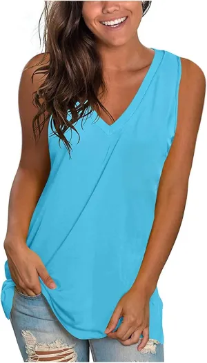 Ceboyel Womens 2023 Gradient Summer Tank Tops Casual Blouse Tunic Vneck Sleeveless T Shirts Trendy Dressy Ladies Clothing