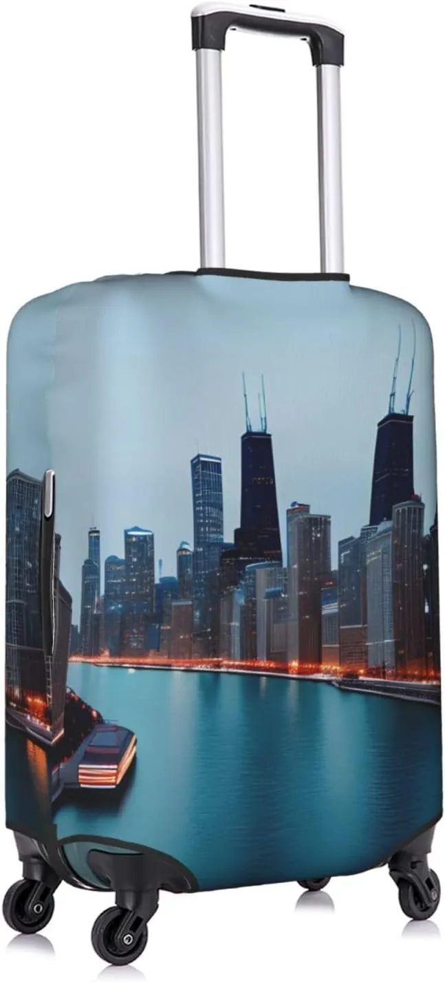 Chicago Print Practical Elastic Washable Travel Luggage Cover with Concealed Zipper for Suitcases