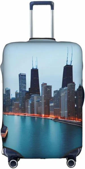 Chicago Print Practical Elastic Washable Travel Luggage Cover with Concealed Zipper for Suitcases