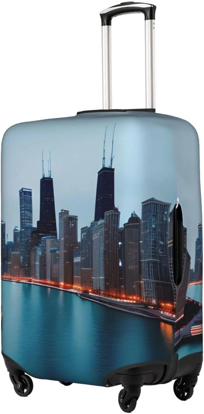 Chicago Print Practical Elastic Washable Travel Luggage Cover with Concealed Zipper for Suitcases