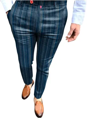 Chino Pants for Men Slim Fit Stretch Big and Tall Classic Chinos Pants Casual Stylish Vertical Striped Skinny Trousers Blue