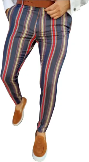 Chino Pants for Men Slim Fit Stretch Big and Tall Classic Chinos Pants Casual Stylish Vertical Striped Skinny Trousers Red