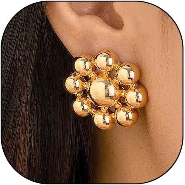 Chunky Gold Beaded Statement Earrings Exaggerated Hypoallergenic Resin Stud Earrings Dainty Birthday Jewelry Accessories Gifts for Women Wife