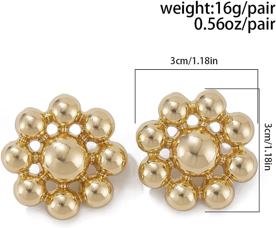 Chunky Gold Beaded Statement Earrings Exaggerated Hypoallergenic Resin Stud Earrings Dainty Birthday Jewelry Accessories Gifts for Women Wife