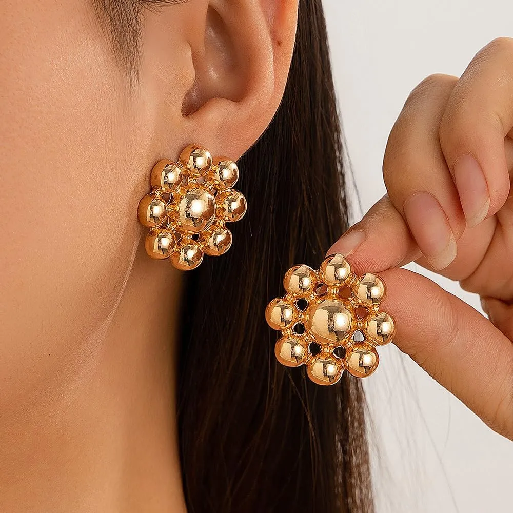 Chunky Gold Beaded Statement Earrings Exaggerated Hypoallergenic Resin Stud Earrings Dainty Birthday Jewelry Accessories Gifts for Women Wife