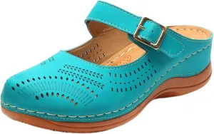 Closed Toe Slippers for Women with Arch Support Hollow Out Adjustable Orthopedic Sandals Low Wedge Shoes Comfort Wear Walking Lightweight Summer Casual Vacation Outfits 2025 Non Slip Mule