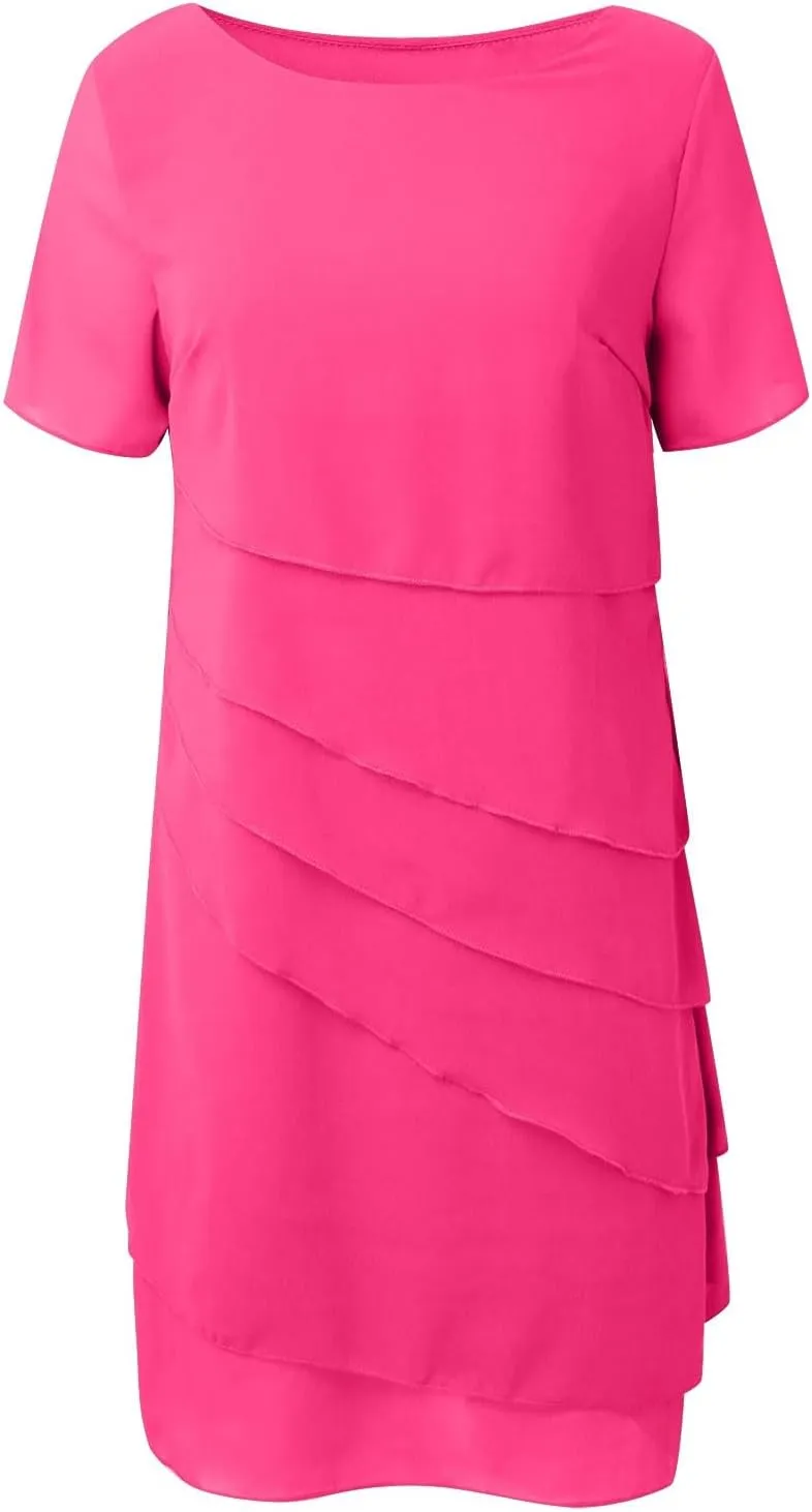 Cocktail Dresses for Women,Flowy Ruffle Tiered Chiffon Dresses Casual Short Sleeve Mini Sundress Elegant Guest Dress