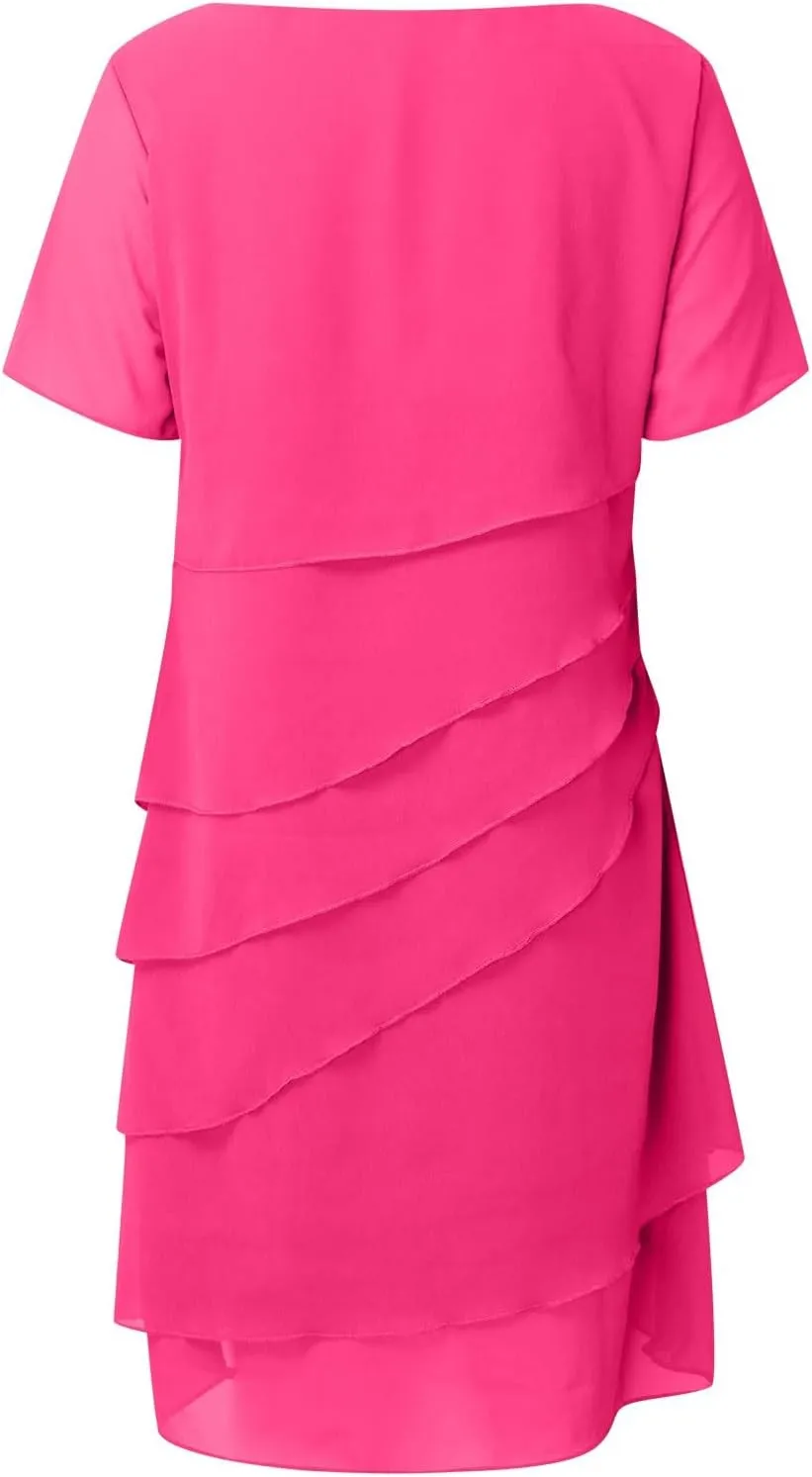 Cocktail Dresses for Women,Flowy Ruffle Tiered Chiffon Dresses Casual Short Sleeve Mini Sundress Elegant Guest Dress