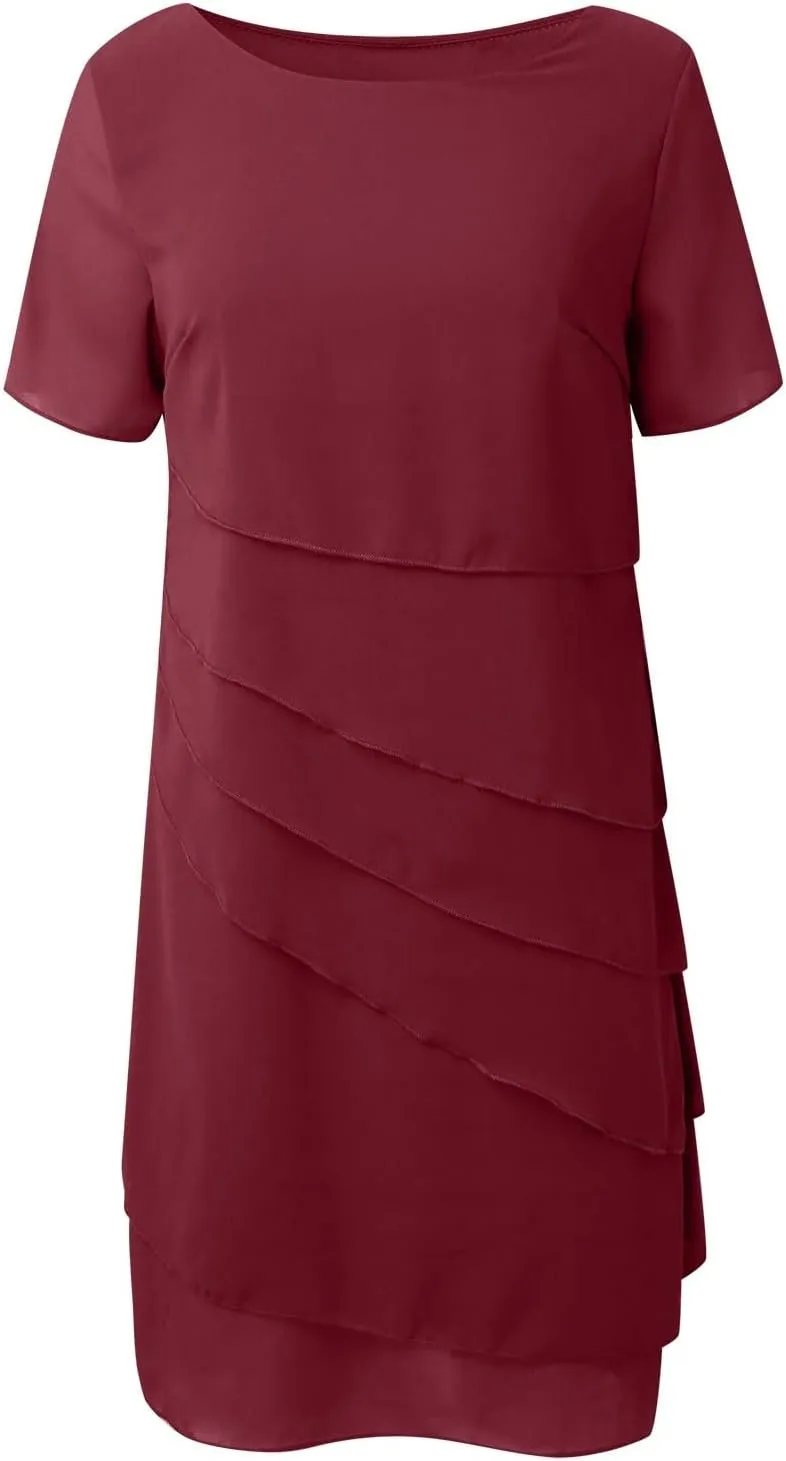 Cocktail Dresses for Women,Flowy Ruffle Tiered Chiffon Dresses Casual Short Sleeve Mini Sundress Elegant Guest Dress
