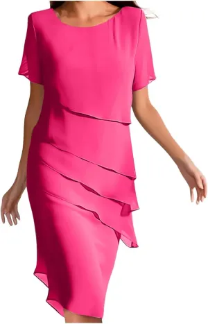 Cocktail Dresses for Women,Flowy Ruffle Tiered Chiffon Dresses Casual Short Sleeve Mini Sundress Elegant Guest Dress