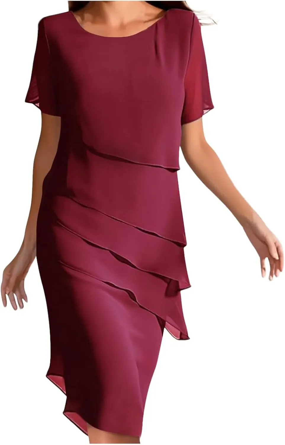 Cocktail Dresses for Women,Flowy Ruffle Tiered Chiffon Dresses Casual Short Sleeve Mini Sundress Elegant Guest Dress