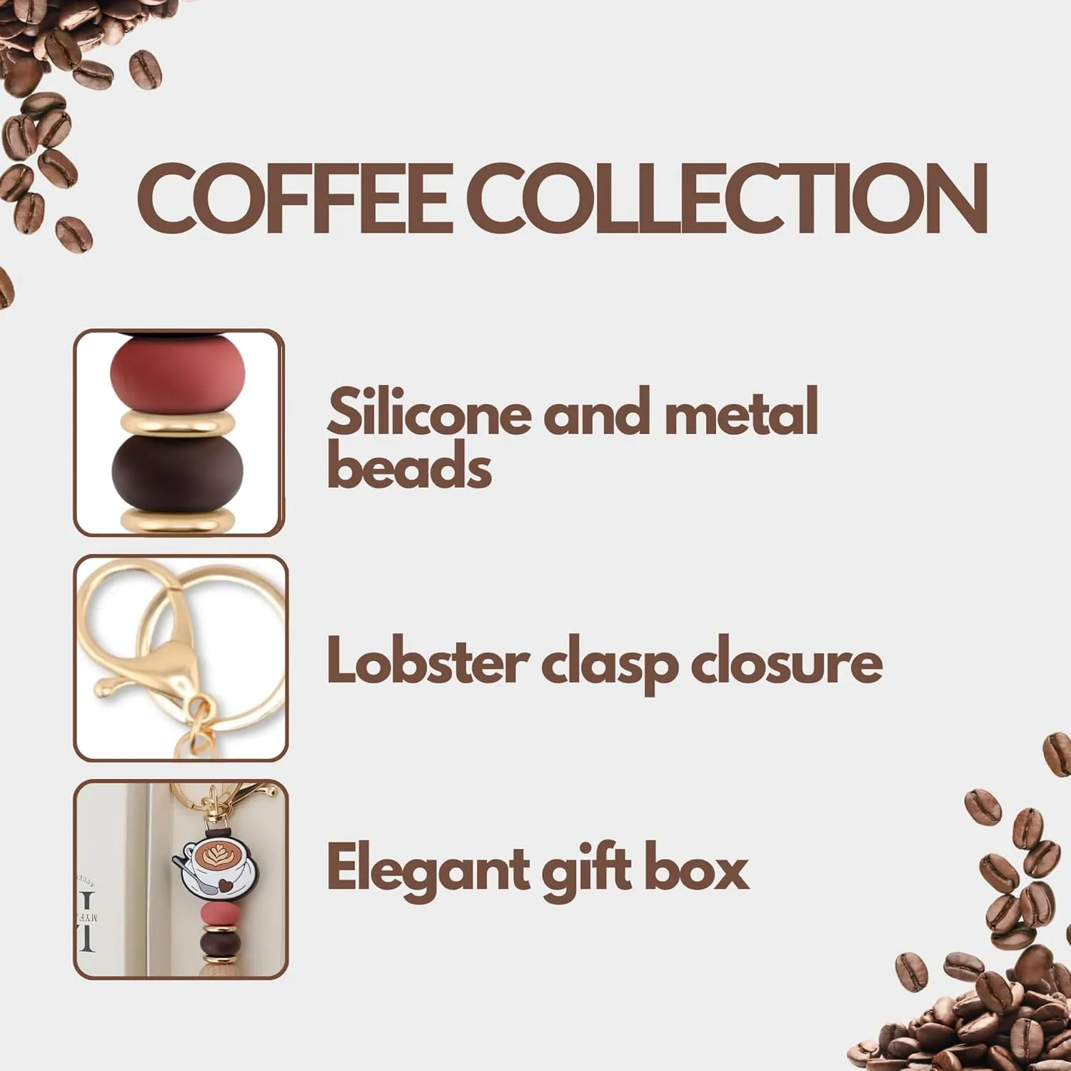 Coffee Cup Silicone Beads Keychain for Women and Men Cute Key Chain Holder for Car Keys Purse Backpack Charm