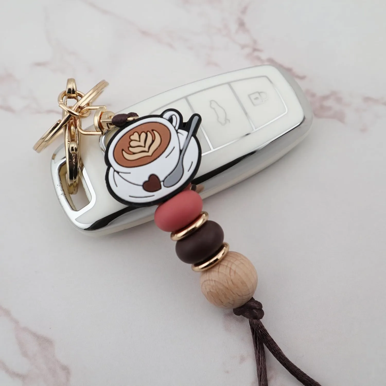 Coffee Cup Silicone Beads Keychain for Women and Men Cute Key Chain Holder for Car Keys Purse Backpack Charm