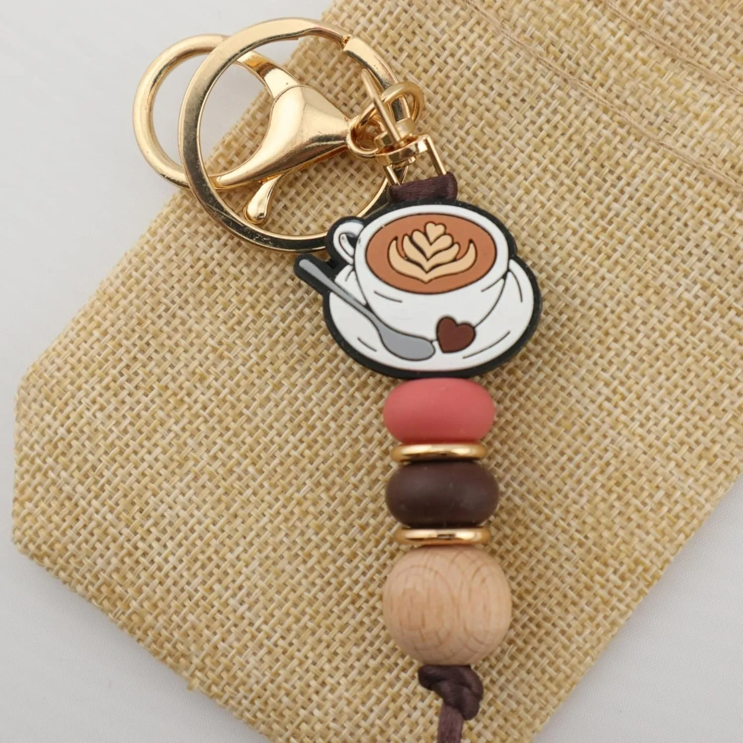 Coffee Cup Silicone Beads Keychain for Women and Men Cute Key Chain Holder for Car Keys Purse Backpack Charm