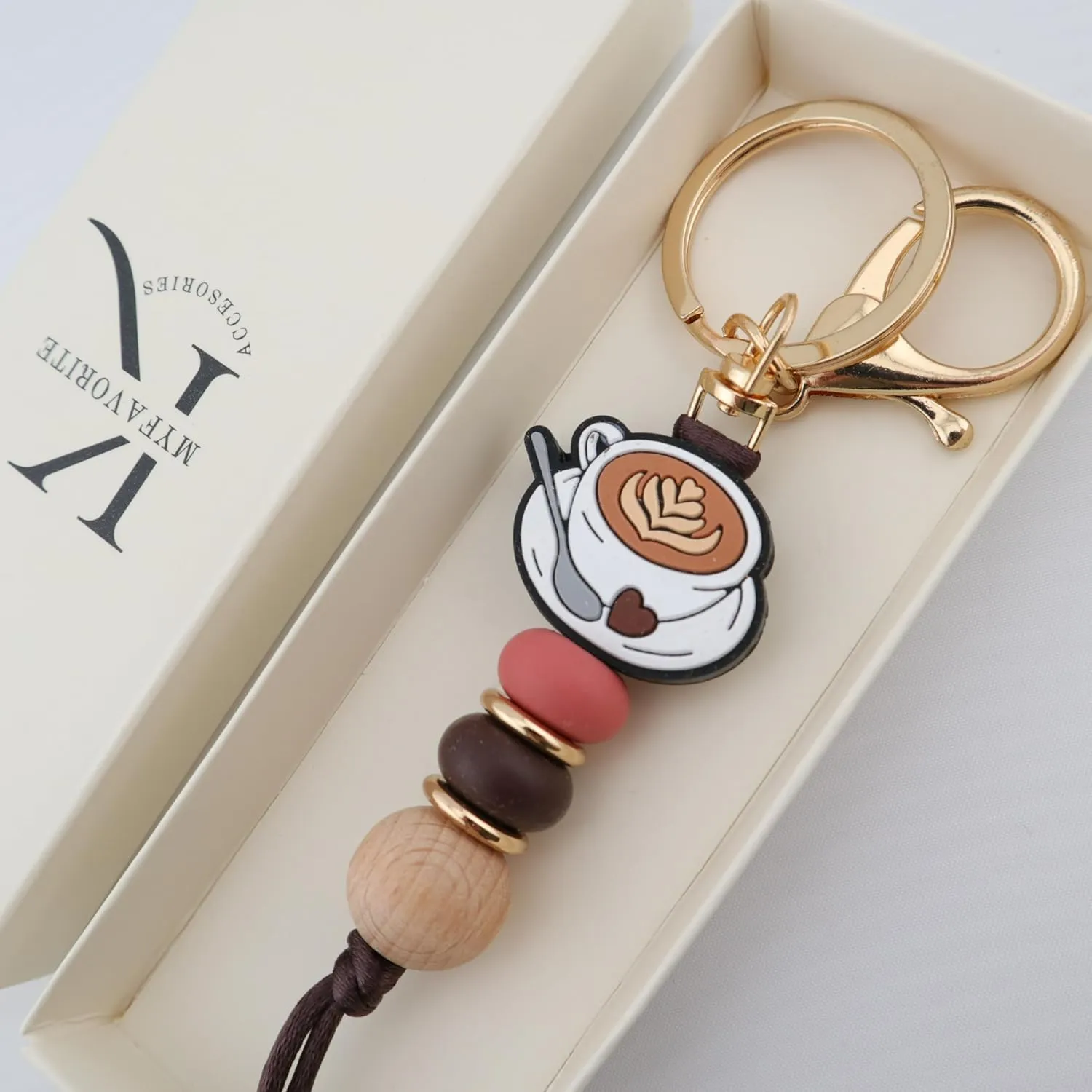 Coffee Cup Silicone Beads Keychain for Women and Men Cute Key Chain Holder for Car Keys Purse Backpack Charm