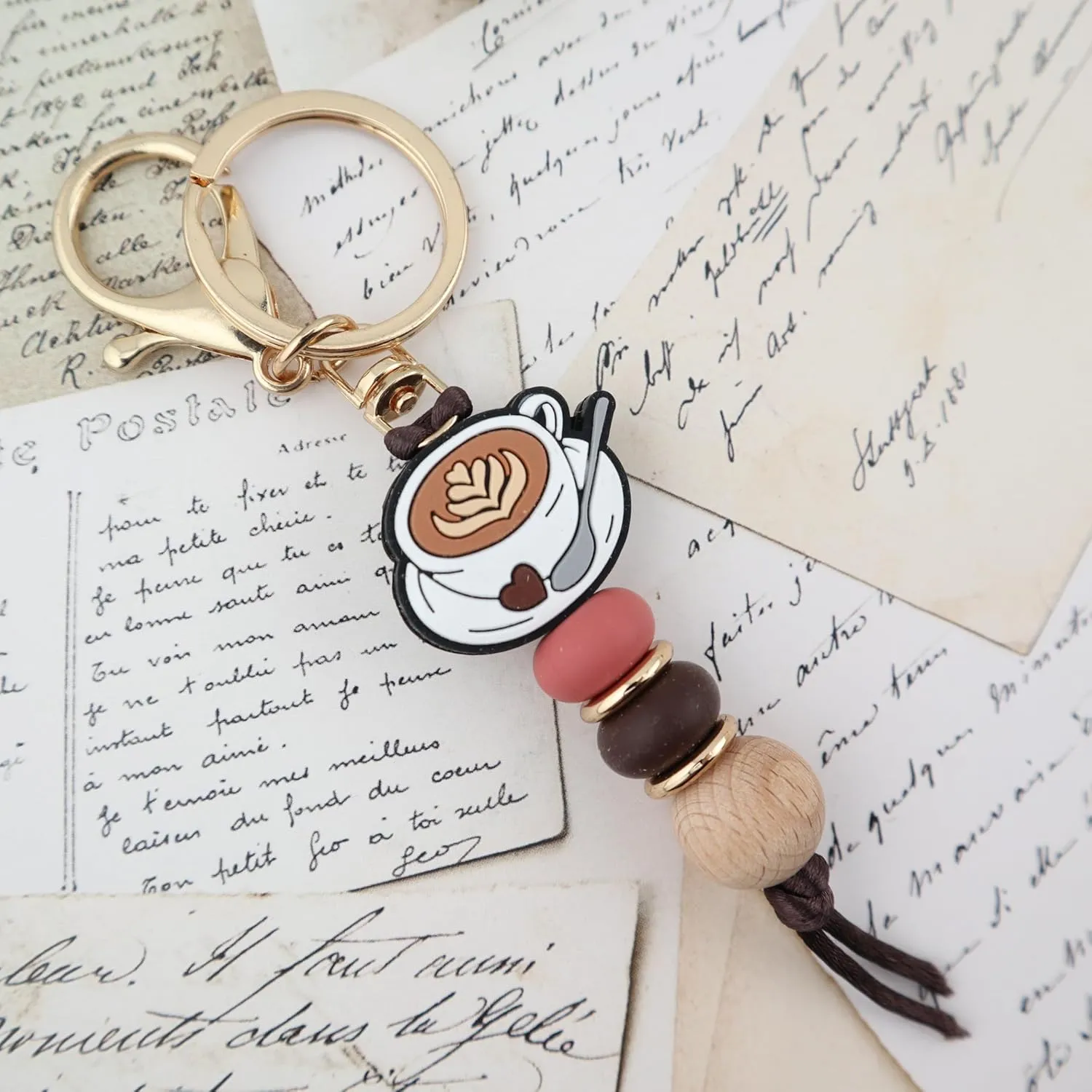 Coffee Cup Silicone Beads Keychain for Women and Men Cute Key Chain Holder for Car Keys Purse Backpack Charm