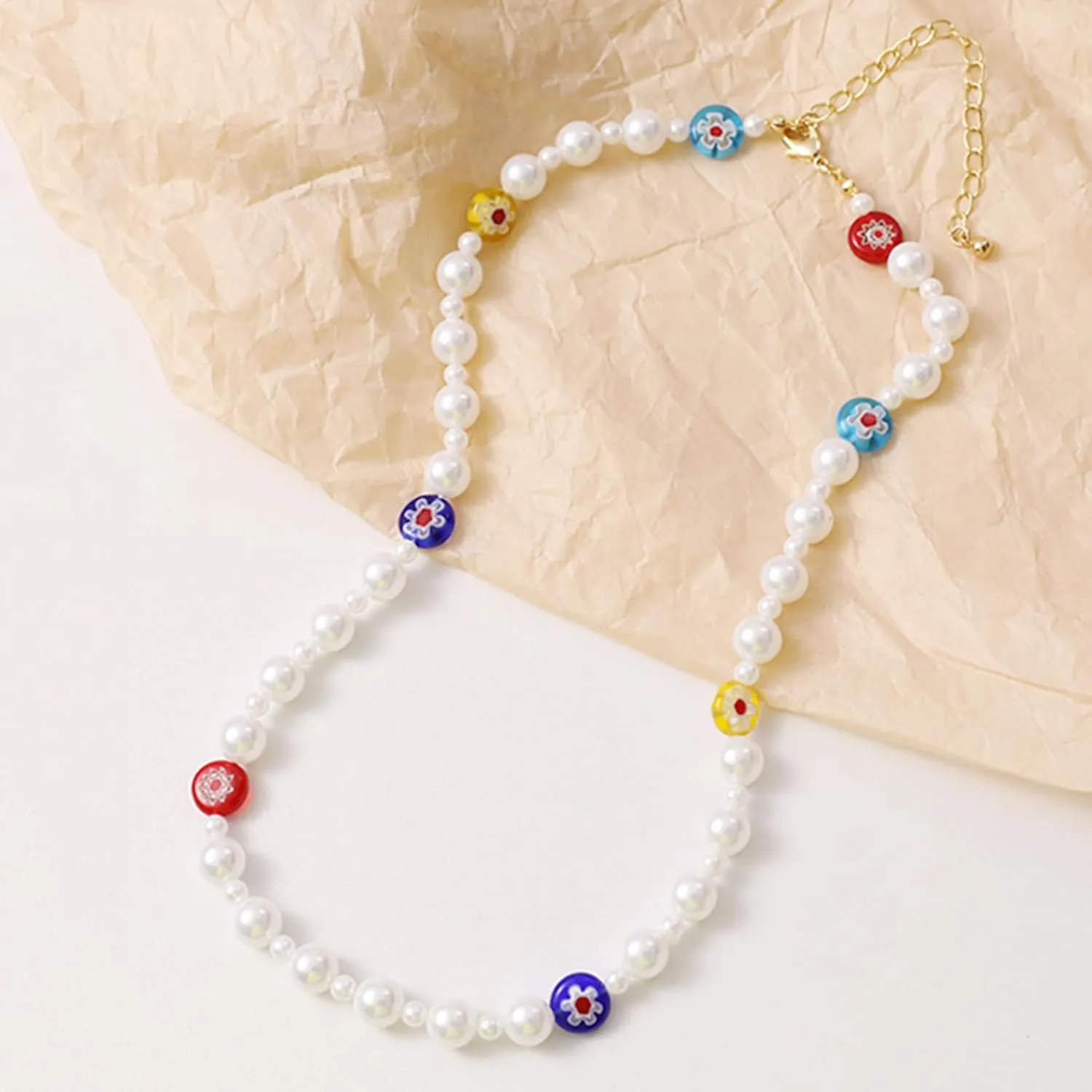 Colorful Beaded Pearl Choker Necklace For Women Daisy Flower Heart Smile Yin yang Dice Bead Chain Boho Trendy Dainty Natural Freshwater Pearl Necklace Statement Jewelry