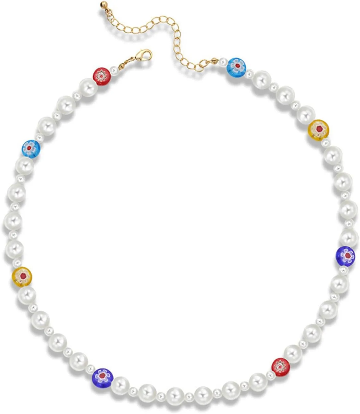 Colorful Beaded Pearl Choker Necklace For Women Daisy Flower Heart Smile Yin yang Dice Bead Chain Boho Trendy Dainty Natural Freshwater Pearl Necklace Statement Jewelry