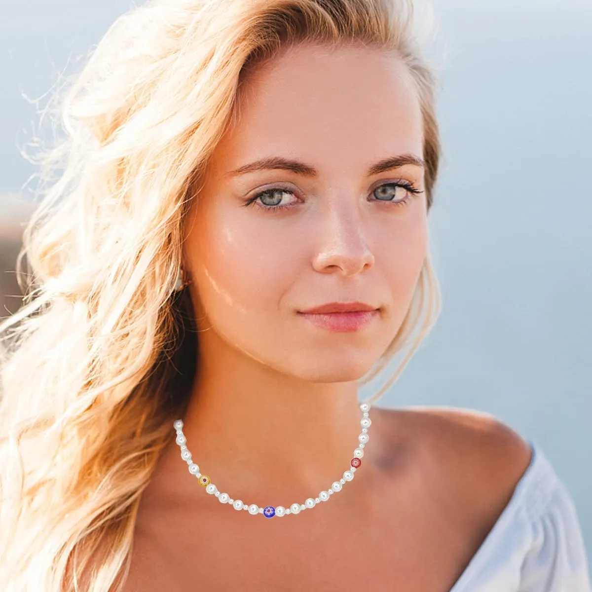 Colorful Beaded Pearl Choker Necklace For Women Daisy Flower Heart Smile Yin yang Dice Bead Chain Boho Trendy Dainty Natural Freshwater Pearl Necklace Statement Jewelry