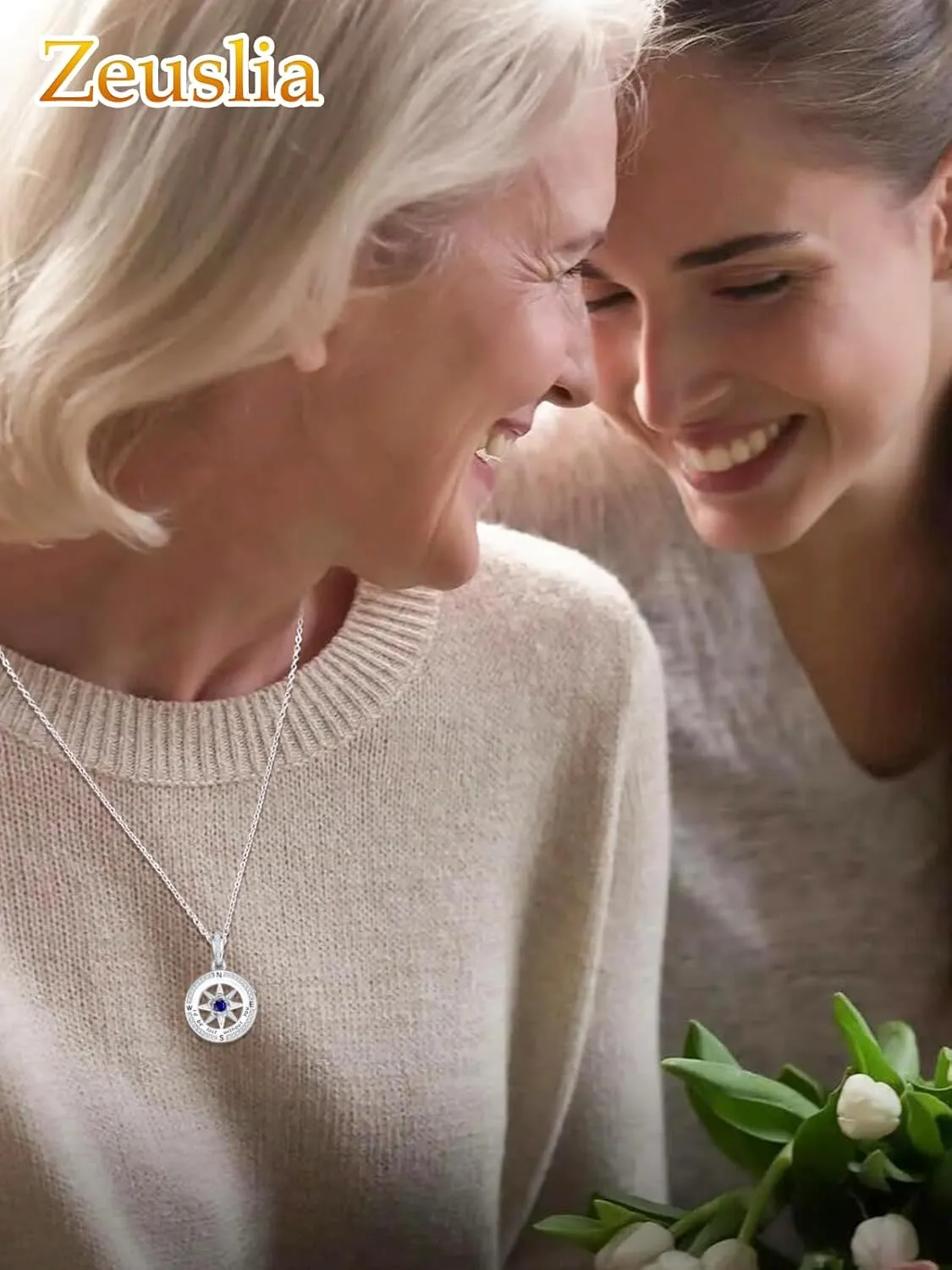 Compass Necklace for Women, White Gold I'd Be Lost Without You Compass Graduation Jewelry Gift, Girlfriend Daughter Wife Mom Gifts with Birthstone Pendant