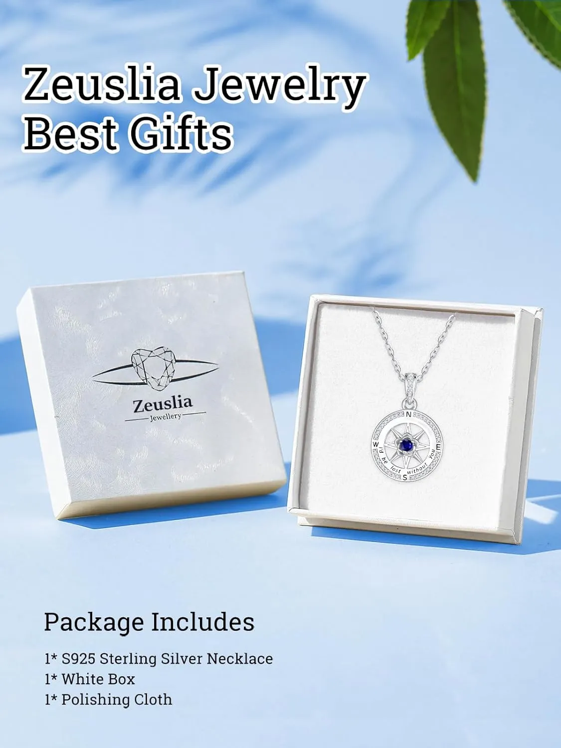 Compass Necklace for Women, White Gold I'd Be Lost Without You Compass Graduation Jewelry Gift, Girlfriend Daughter Wife Mom Gifts with Birthstone Pendant
