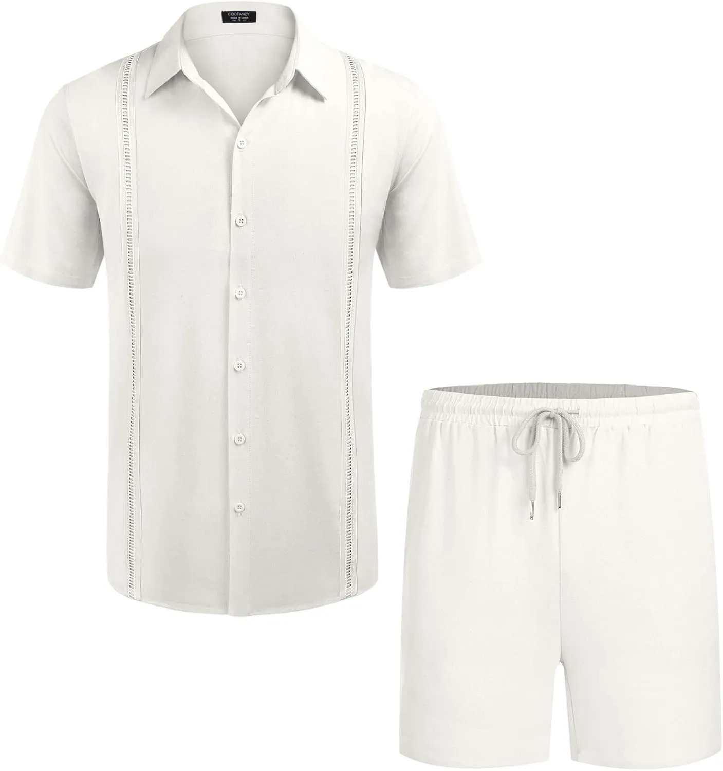 COOFANDY Men's 2 Pieces Linen Set Short Sleeve Button Down Shirts Summer Beach Shorts Casual Outfits