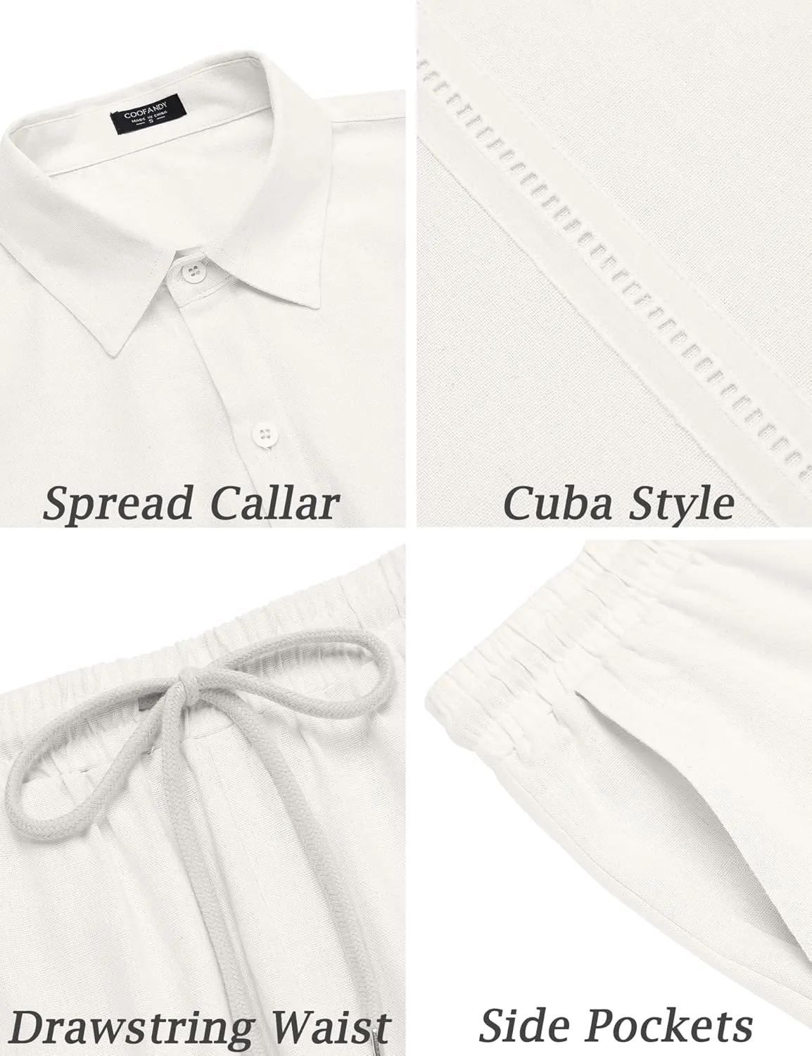 COOFANDY Men's 2 Pieces Linen Set Short Sleeve Button Down Shirts Summer Beach Shorts Casual Outfits