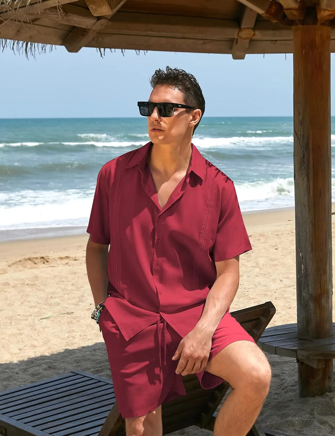 COOFANDY Men's 2 Pieces Linen Set Short Sleeve Button Down Shirts Summer Beach Shorts Casual Outfits
