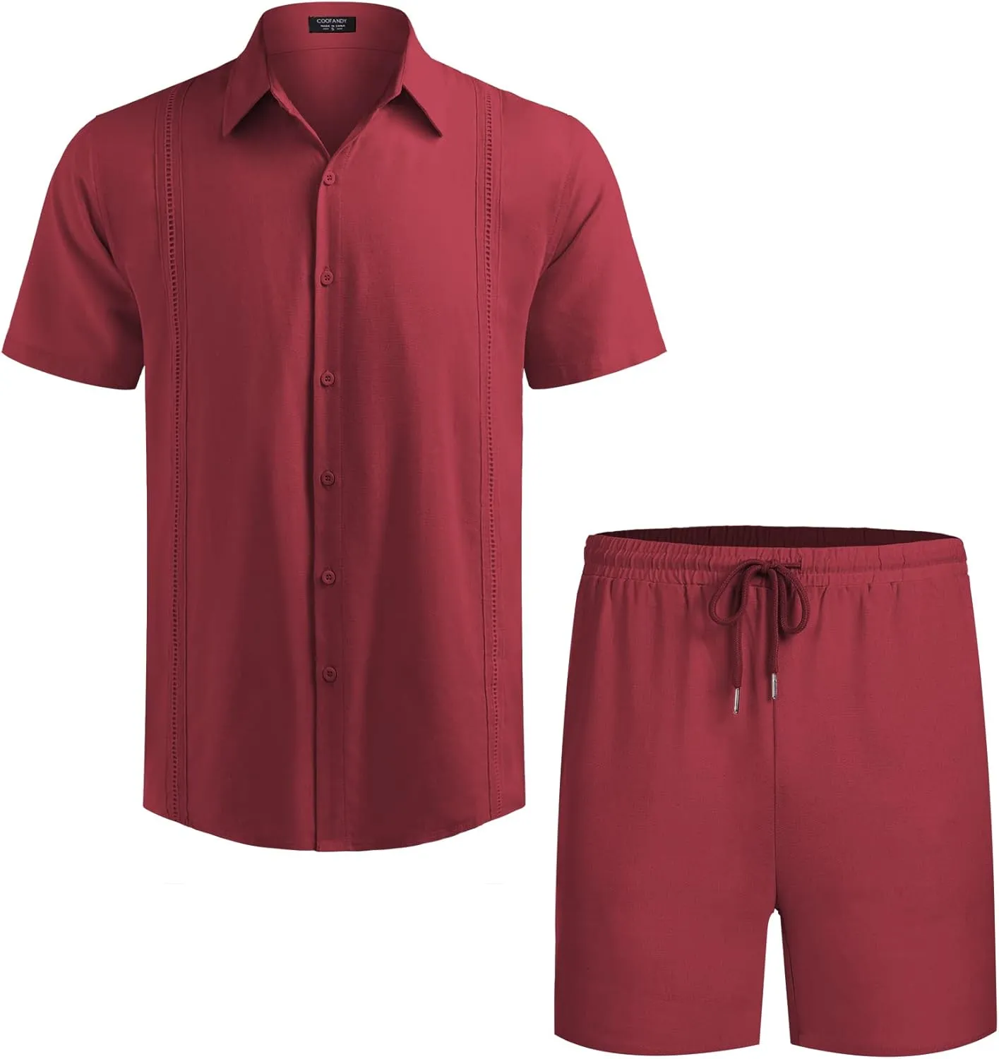 COOFANDY Men's 2 Pieces Linen Set Short Sleeve Button Down Shirts Summer Beach Shorts Casual Outfits