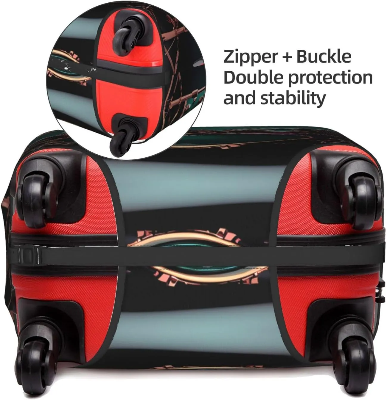Cool Drum Set Print Practical Elastic Washable Travel Luggage Cover with Concealed Zipper for Suitcases