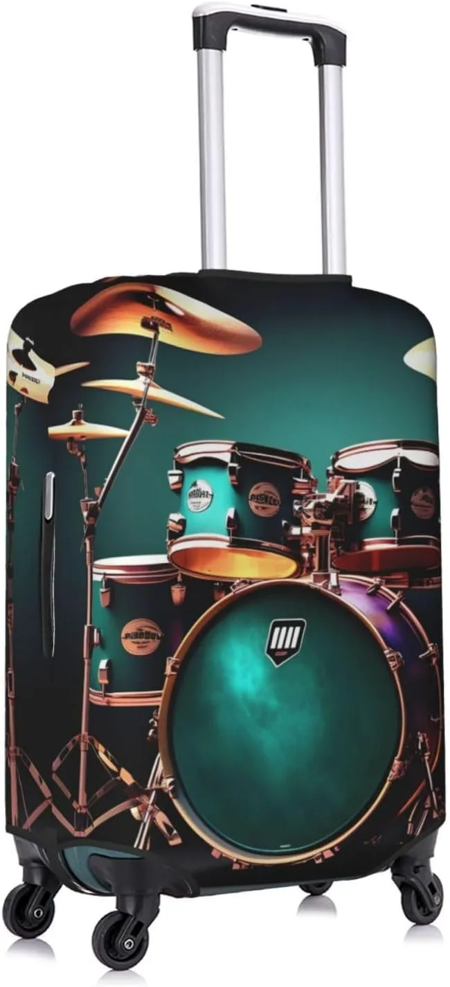 Cool Drum Set Print Practical Elastic Washable Travel Luggage Cover with Concealed Zipper for Suitcases