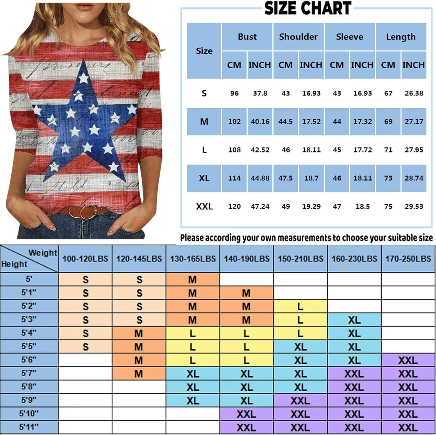 COTECRAM Womens Casual 3/4 Lenght Sleeve Tops Trendy Loose Shirts Crewneck Printed Cute Blouse Graphic Tees Tunics