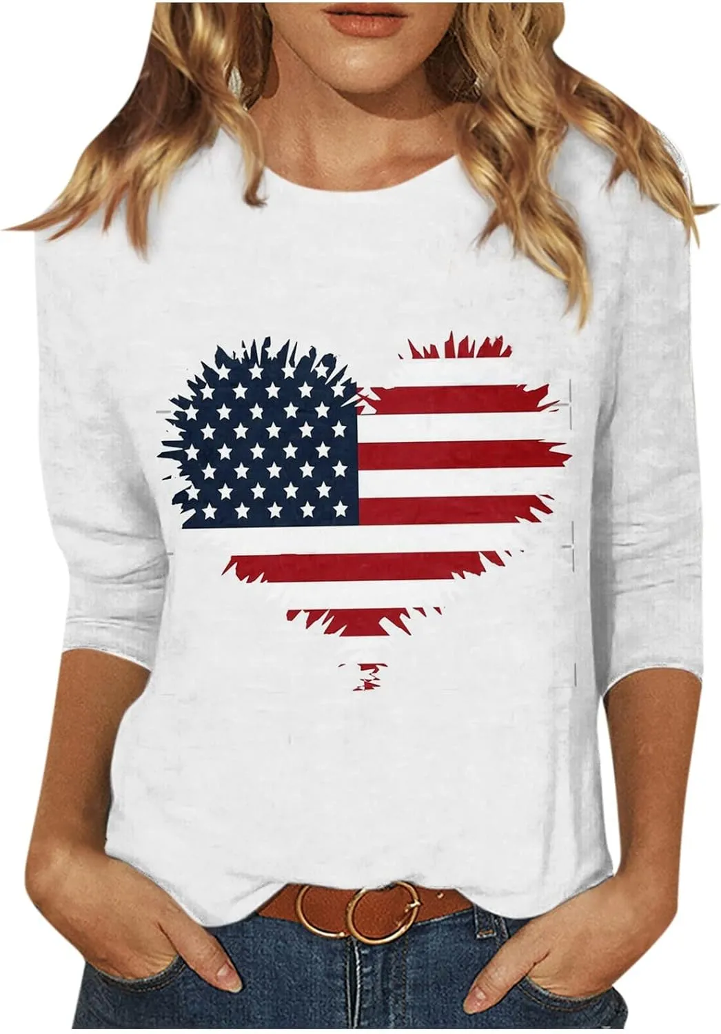 COTECRAM Womens Casual 3/4 Lenght Sleeve Tops Trendy Loose Shirts Crewneck Printed Cute Blouse Graphic Tees Tunics