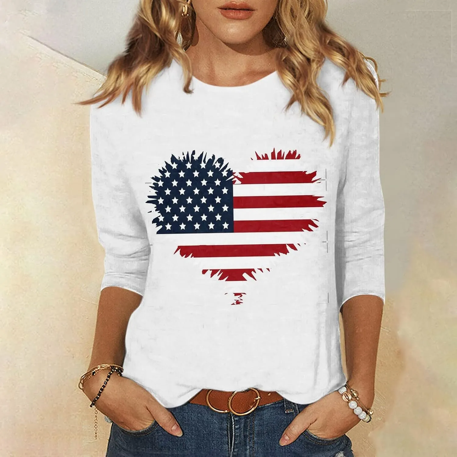 COTECRAM Womens Casual 3/4 Lenght Sleeve Tops Trendy Loose Shirts Crewneck Printed Cute Blouse Graphic Tees Tunics