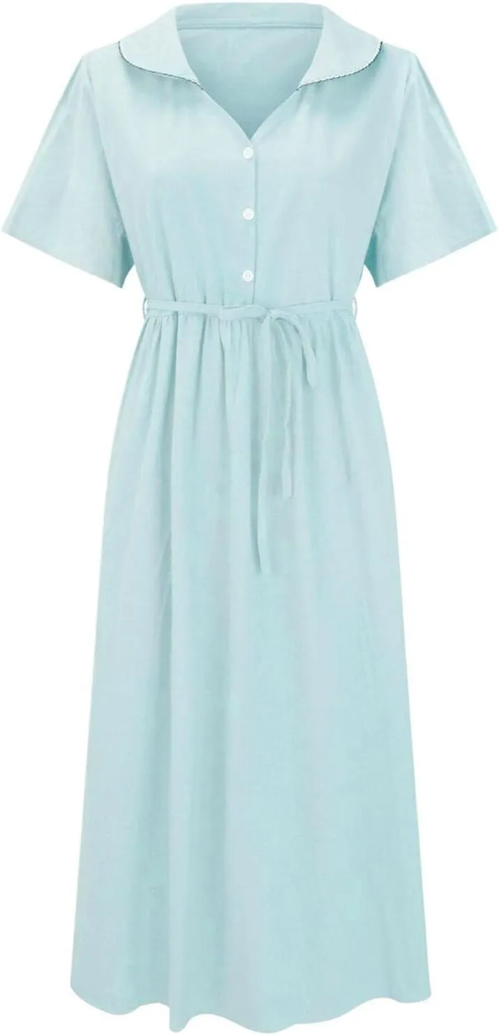 Cotton Linen Dresses for Women Summer Embroidered Sleeve A Line Comfy Cotton Maxi Dress Trendy Summer Vacation Clothes