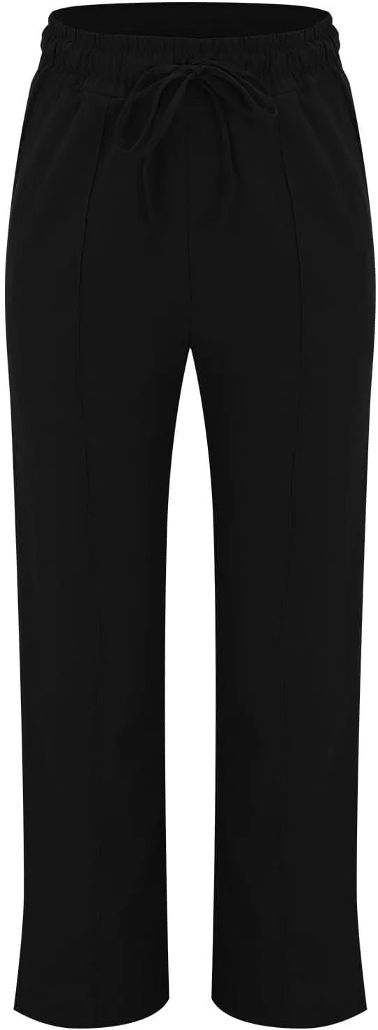 Cotton Linen Pants for Women Drawstring High Waisted Pants Straight Leg Summer Pants Fashion Lounge Pants