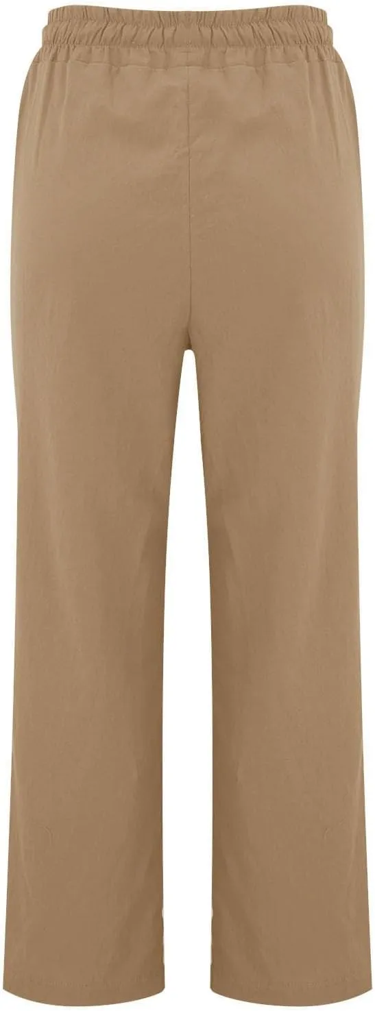 Cotton Linen Pants for Women Drawstring High Waisted Pants Straight Leg Summer Pants Fashion Lounge Pants