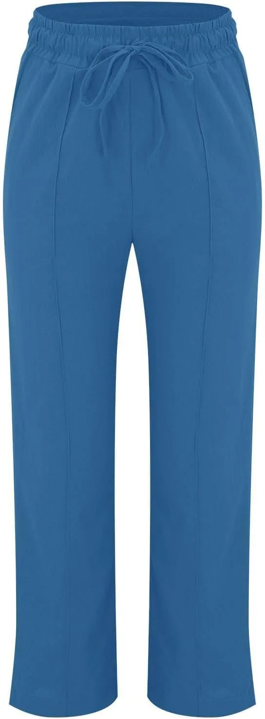 Cotton Linen Pants for Women Drawstring High Waisted Pants Straight Leg Summer Pants Fashion Lounge Pants