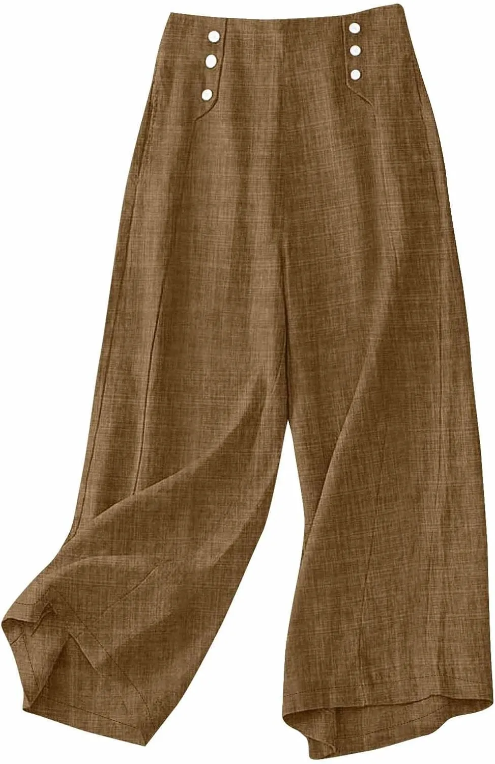 Cotton Linen Pants for Women Elastic Waist Wide Leg Button Casual Palazzo Pants Office Business Comfy Summer Trousers