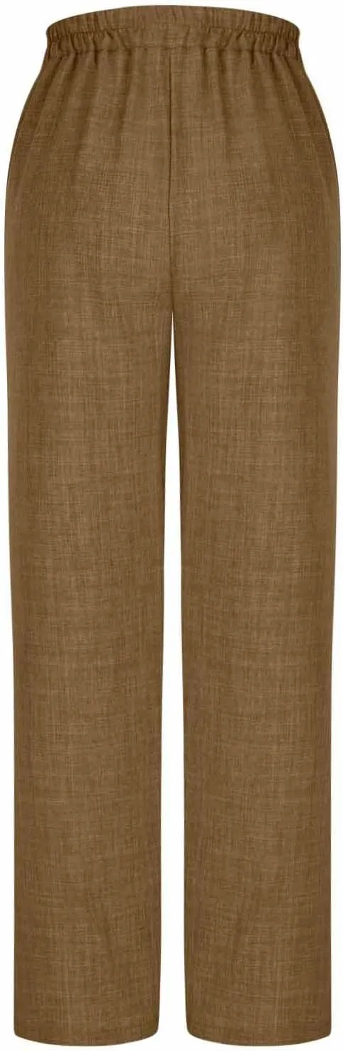 Cotton Linen Pants for Women Elastic Waist Wide Leg Button Casual Palazzo Pants Office Business Comfy Summer Trousers