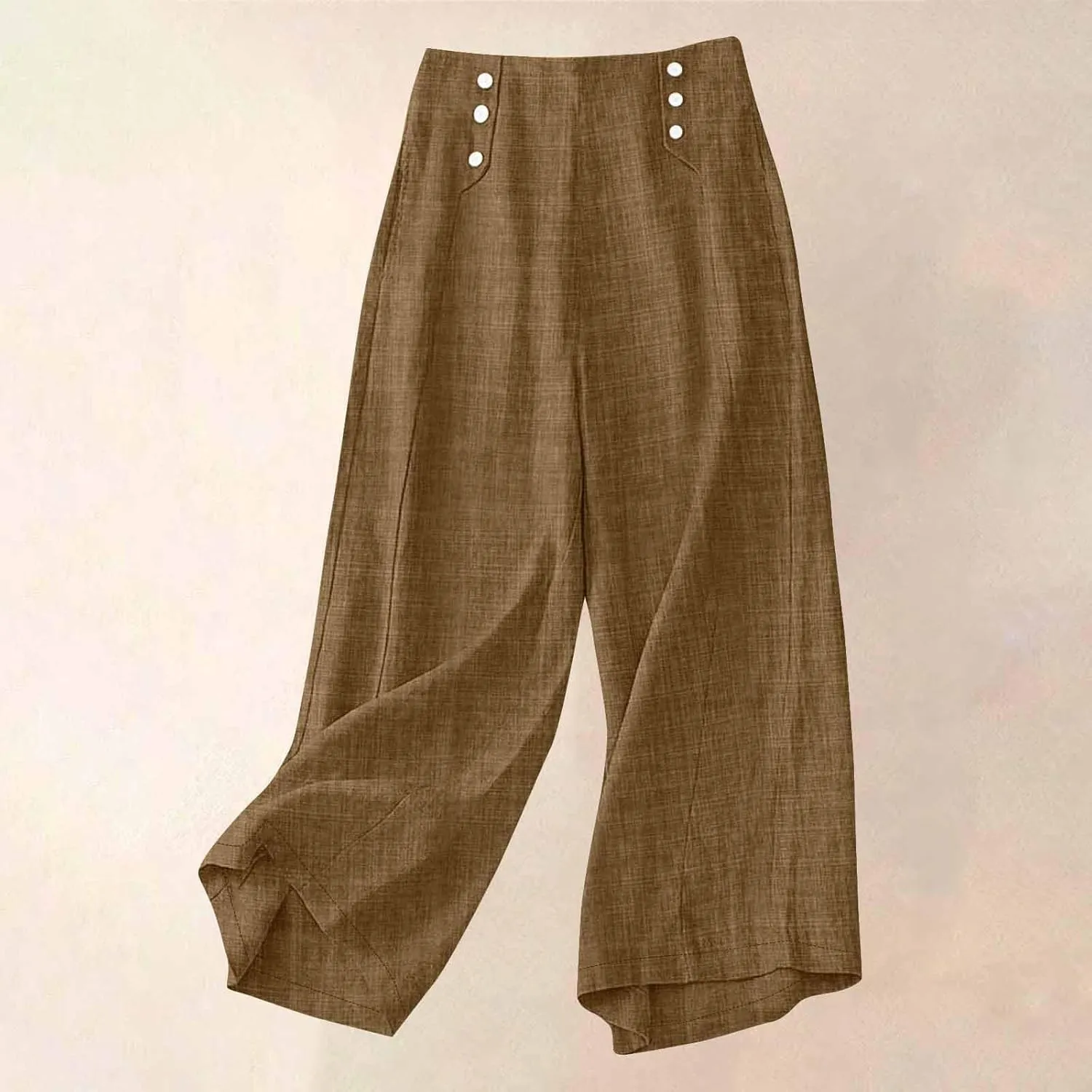 Cotton Linen Pants for Women Elastic Waist Wide Leg Button Casual Palazzo Pants Office Business Comfy Summer Trousers
