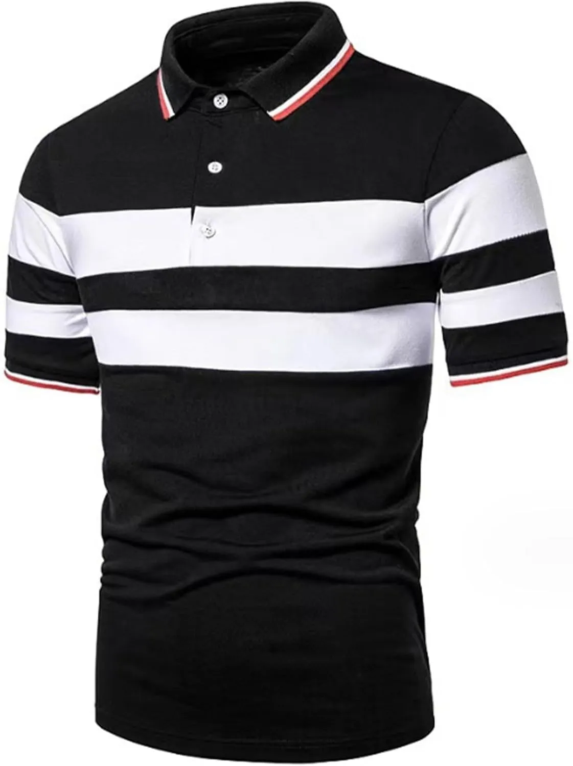 Cotton T Shirts for Men, Contrast Color Short Sleeve, Quarter Button Polo Shirts Regular Fit Fashion Designed Shirt