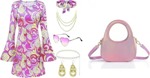 Coucoland 70s Disco Outfits for Women Dress Costume Party Accessories Set Sunglasses Headband Clutch Purses Cute Evening Bag Shiny Leather Top-handle Hobo Handbag for Wedding Cocktail Party