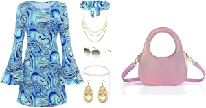Coucoland 70s Disco Outfits for Women Dress Costume Party Accessories Set Sunglasses Headband Clutch Purses Cute Evening Bag Shiny Leather Top-handle Hobo Handbag for Wedding Cocktail Party