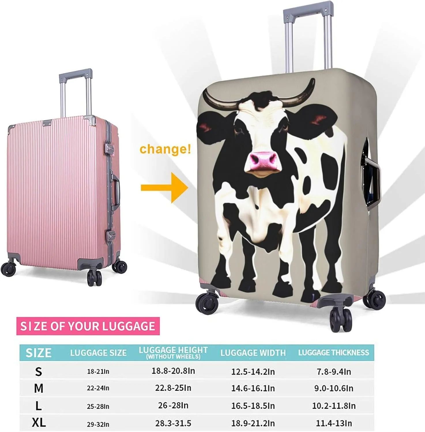 Cow black spot Print Practical Elastic Washable Travel Luggage Cover with Concealed Zipper for Suitcases