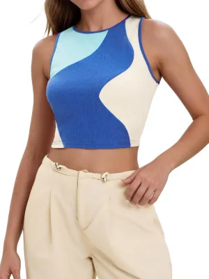 Cropped Tank Tops for Women Summer Color Block Ribbed Sleeveless Tops Basic Casual Going Out Tops